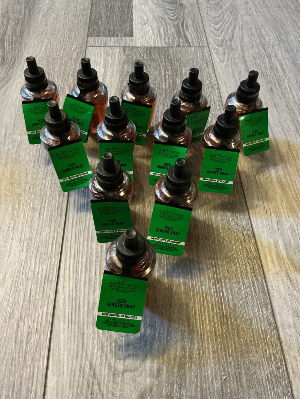 12 Wallflowers refill bottles - green labels, Iced Ginger snap bath & body works